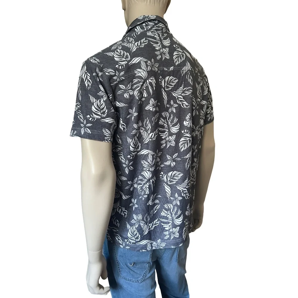 Tommy Bahama Hawaiian Tiki Shirt Monochrome Tropical Leaf Pattern Print - Picture 5 of 13